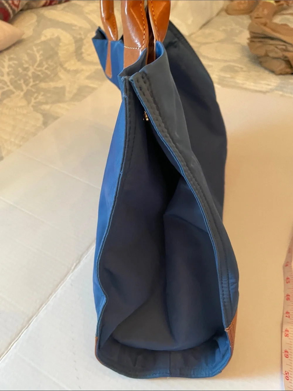 Tory Burch Navy and Cognac Leather Logo Tote